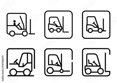 Set of forklift trucks vector icons in black outline style design