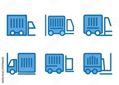 Stylized blue vector icon set of different delivery transportation methods
