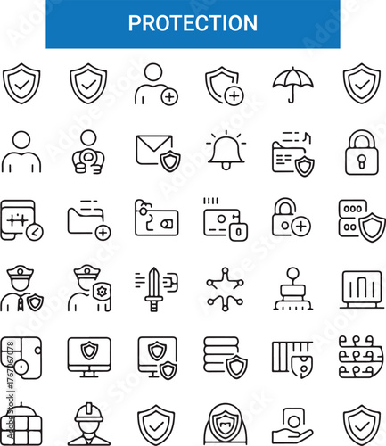 Safety, security, protection thin line icons. Editable stroke. For website marketing design, logo, app, template, ui, etc
