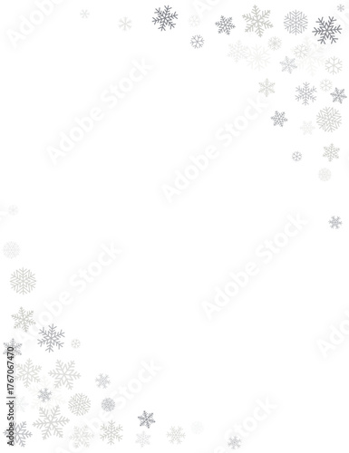 Christmas snowflakes corners background. Winter gold snow falling minimal letter, greeting card decoration. Vector illustration