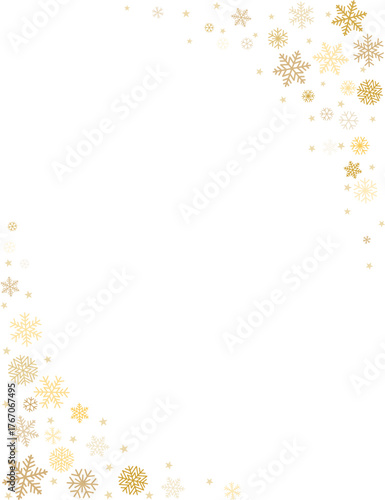 Christmas snowflakes and stars corners background. Winter gold snow falling vector illustration