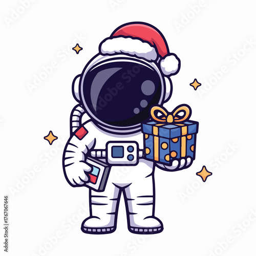 Cute Astronaut Santa Delivering a Christmas Gift