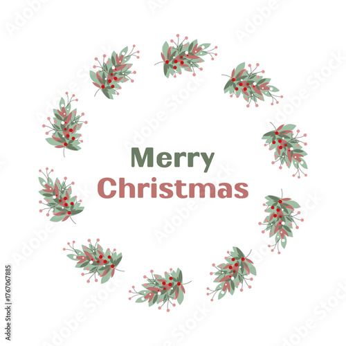 Сhristmas wreath Pine branch on white background Christmas element Fir tree and Christmas tree decoration Pine tree on light background Vector illustration