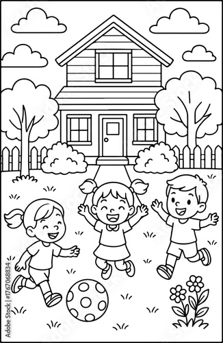 hand drawn vector doodle illustration of Playground coloring page for kids line art