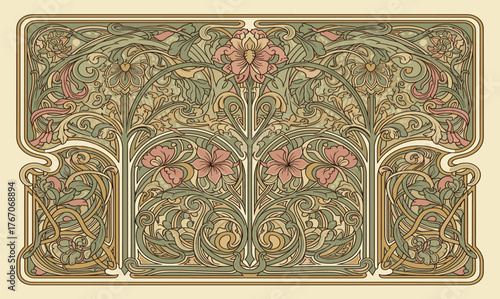 Vector Art Nouveau Floral Illustration – Elegant Decorative Flowers and Vintage Design Elements