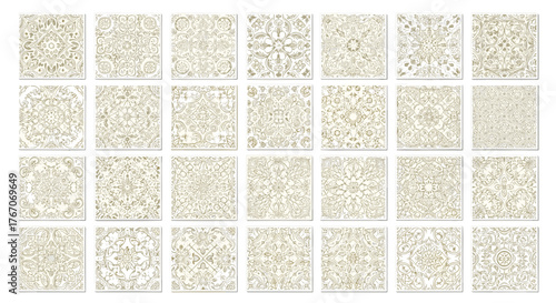 Collection of patterned cards with intricate floral designs displayed