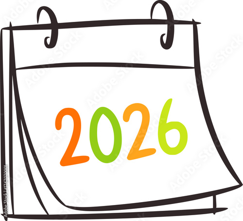 Simple calendar page showing the year twenty six orange green