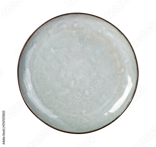 Empty gray plate isolated on white or transparent background, top view 