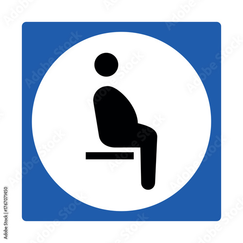 Blue priority seating sign with seated person icon for individuals with obesity in public facilities