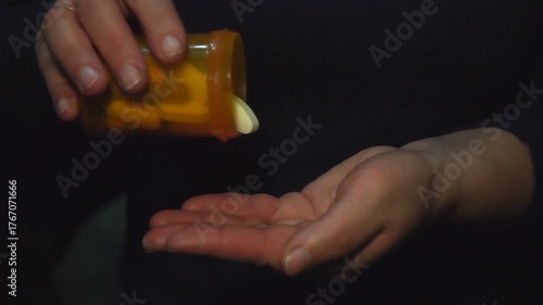 woman taking pills. slow motion