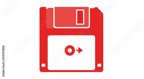 Retro floppy disk icon with save symbol, representing data storage and technology.