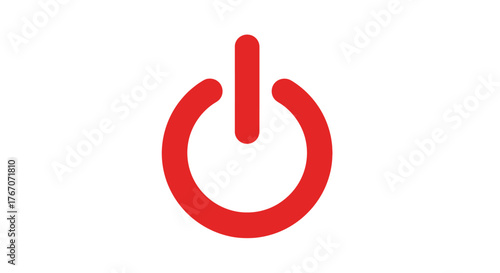 Bold red power button symbol on a clean white background, representing energy and activation