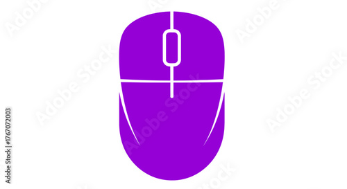 Simple purple computer mouse illustration on a clean white background, representing technology and input devices.