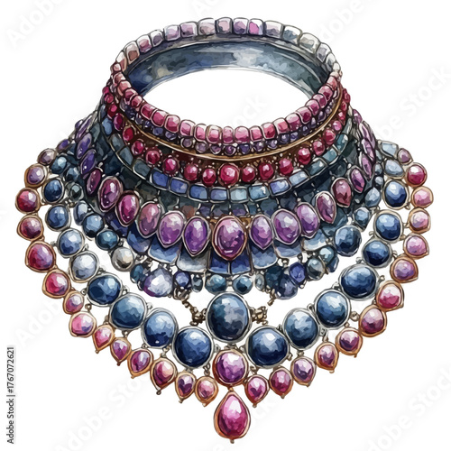 Traditional Necklace, watercolor drawing vector, isolated on a white background.