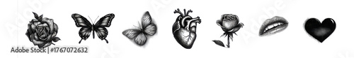 PNG Artistic monochrome tattoo designs, element set on transparent background
