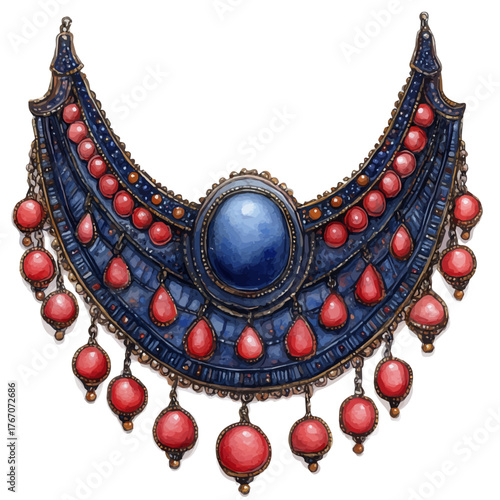 Traditional Necklace, watercolor illustration vector, isolated on a white background.