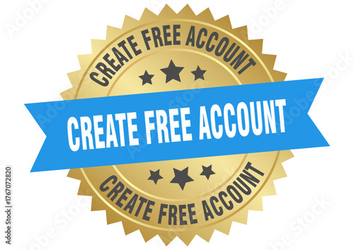 create free account. create free account round blue and gold label isolated on transparent background