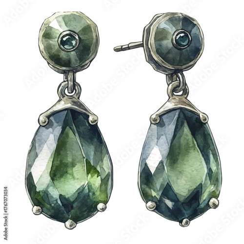 watercolor of Tourmaline Earrings, vector, isolated on a white background.