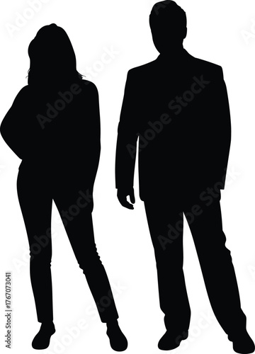 Silhouette people standing together, business teamwork concept, anonymous figures, fashion style, corporate identity, gender neutral design, minimal art illustration, partnership