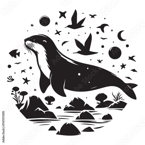 vector illustration of a Sea otter