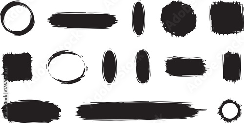 Black Grunge Brush Stroke Vector Shapes and Marks Set