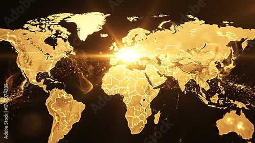 Projecting a golden world map onto a dark, abstract background.