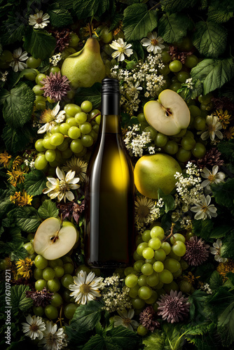 Elegant Still Life with Wine, Fruits, and Flowers