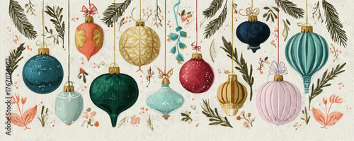 christmas greeting card with colorful decoration illustration
