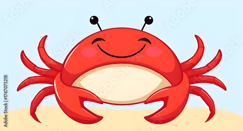 red, crab, cartoon, character, vector, illustration, sea, ocean, marine, crustacean, cute, funny, playful, animal, wildlife, aquatic, beach, seaside, claw, shell, minimal, flat, line, outline, graphic