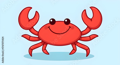 red, crab, cartoon, character, vector, illustration, sea, ocean, marine, crustacean, cute, funny, playful, animal, wildlife, aquatic, beach, seaside, claw, shell, minimal, flat, line, outline, graphic