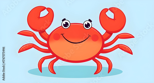red, crab, cartoon, character, vector, illustration, sea, ocean, marine, crustacean, cute, funny, playful, animal, wildlife, aquatic, beach, seaside, claw, shell, minimal, flat, line, outline, graphic