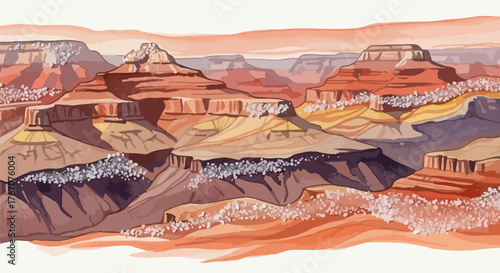 Watercolor Canyon Landscape Modern Style Illustration of Grand Canyon National Park