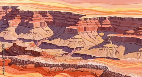 Modern watercolor illustration of the Grand Canyon in a unique artistic style, capturing its majestic beauty