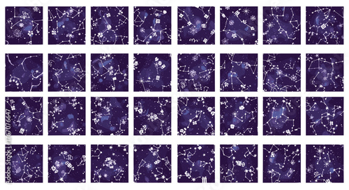 Collection of constellation patterns on a dark blue background