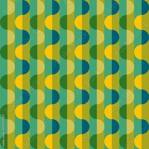 mid century, modern abstract half circles striped seamless pattern and background vector illustration