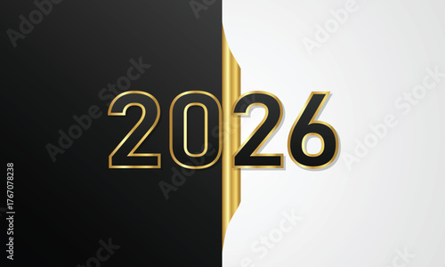 Elegant 2026 new year design isolated on white background with golden and black color scheme