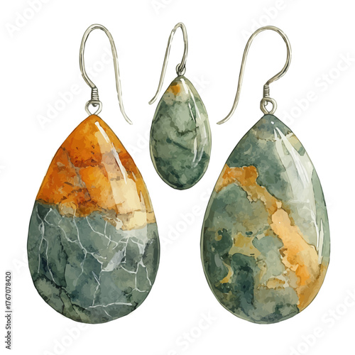 watercolor of Stone Drop Earrings, vector, isolated on a white background.