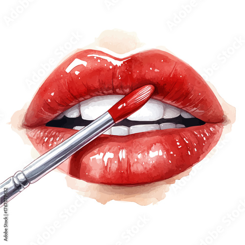 Statement Lip Ring, watercolor painting vector, isolated on a white background.