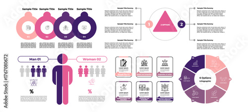 A collection of modern infographics complete with layouts and vector illustrations, for information on posters, websites, and business presentations. Infographics 2, 4, and 6.