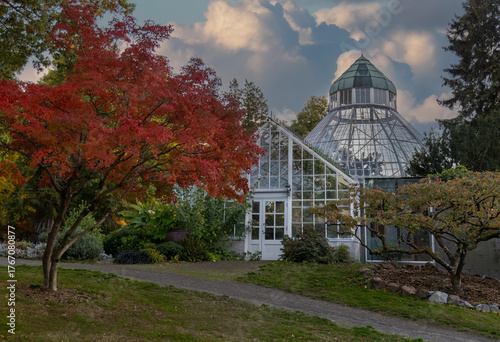 Arboretum nestled around a variety of trees and shrubs boasting fall colors in Tacoma's Wright Park.
