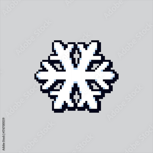 Pixel art illustration Snowflake. Pixelated White Snowflake. White Single Snowflake Icon pixelated for the pixel art game and icon for website and video game. old school retro.