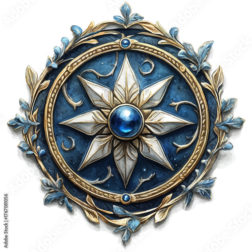 Spiritual Medallion, watercolor illustration vector, isolated on a white background.