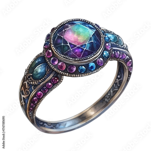 Sorcery Ring, watercolor clipart vector, isolated on a white background.