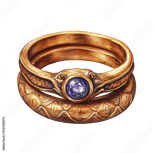 Snake Ring, watercolor painting vector, isolated on a white background.