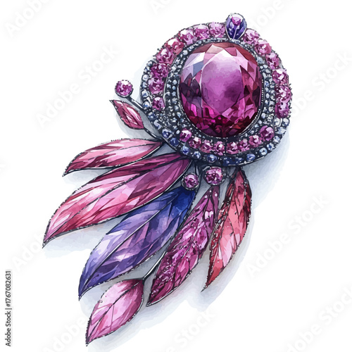 Silver Brooch, watercolor illustration vector, isolated on a white background.