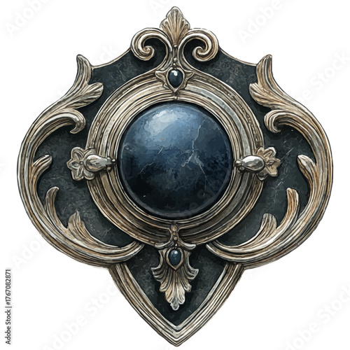 Silver Brooch, watercolor painting vector, isolated on a white background.