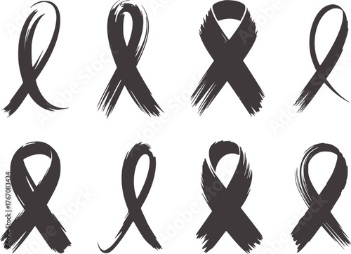 Dark gray brush stroke awareness ribbons symbols support