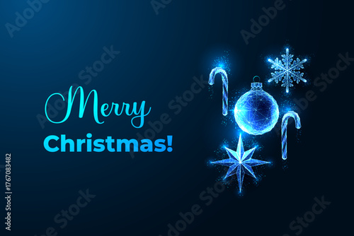 Christmas icons collection candy cane, snowflake, ornament, and star. glowing symbols vector