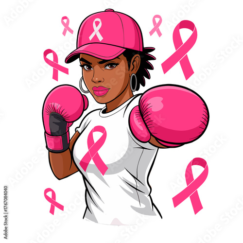Women Black African American Fight Breast Cancer Pink Ribbon 