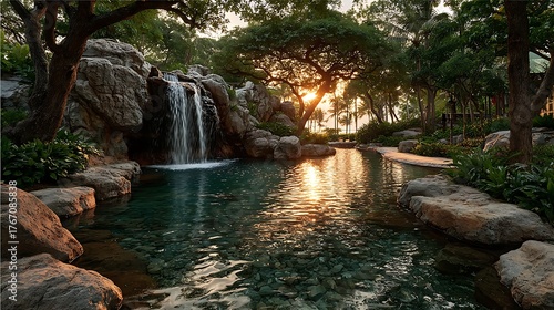 Fototapeta Naklejka Na Ścianę i Meble -  Tranquil waterfall with green water high resolution picture